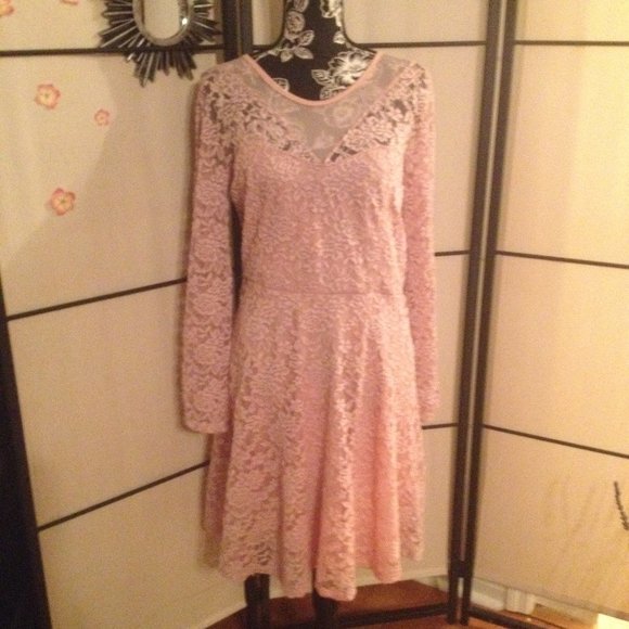 Pinup Style Baby Pink Lace & Mesh A-Line Dress - Picture 4 of 14